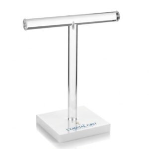 T Bar Necklace Stand Custom Logo Clear Acrylic & White Base