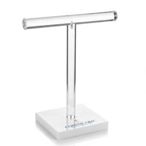 T Bar Necklace Stand Custom Logo Clear Acrylic & White Base